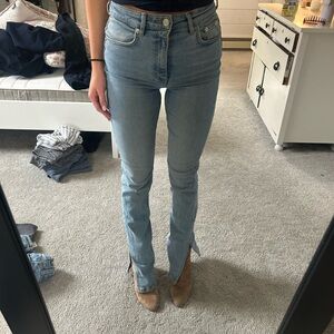 Zara Light Blue Split-Hem Flare Jeans